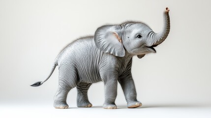 Obraz premium Adorable baby elephant calf standing, trunk raised.