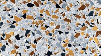 a close up view of a gravel surface, which appears to be made up of multicolored pebbles, arranged in a way that resembles a patterned texture