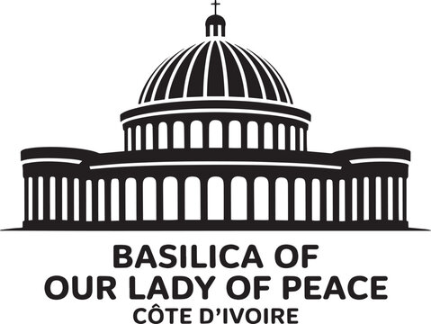 Basilica of Our Lady of Peace Cote d'Ivoire Silhouette Vector Design Catholic Cathedral Icon