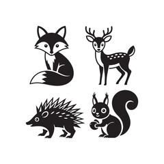 fox, deer, hedgehog, squirrel, animal, wildlife, forest, nature, silhouette, icon, graphic, design, art, drawing, sketch, cute, adorable, whimsical, stylized, simple, minimalist, black, and, white, ou