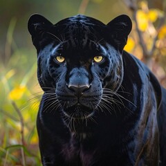 Intense Gaze of a Black Panther in the Wild.