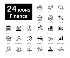 A set of 24 finance icons as create folder, document, securities