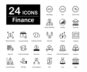 A set of 24 finance icons as new badge, buy, discount tag