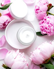 Pink peonies, cream jar