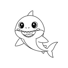 Cute Baby Shark Cartoon Outline – Smiling Ocean Animal Vector for Kids Coloring Page