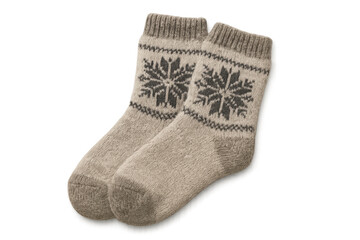 Pair of wool knit socks with snowflake pattern