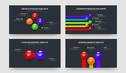 Service Analysis 4 5 2 3 Option Infographic Slideshow Design Collection. Business Development Four Five Two Three Element Chart Frame Layout Vector Illustration Bundle.