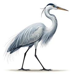 Obraz premium Elegant great blue heron standing gracefully on white background