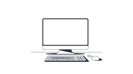 Minimalist illustration of a modern computer setup with blank screen on a desk.