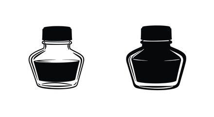 Two vintage ink bottles in black and white side by side
