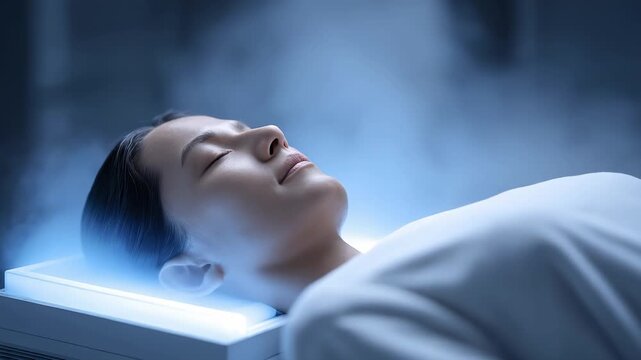 Woman Experiencing Cryotherapy for Body and Mind Relaxation