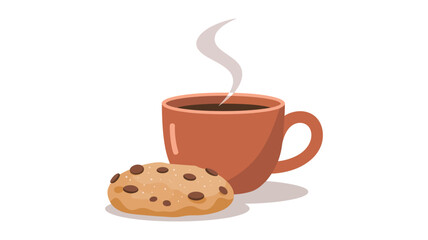 Warm cup of coffee with a delicious chocolate chip cookie