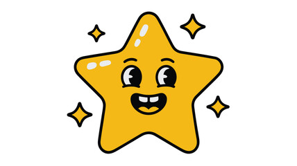 Whimsical cartoon star character with a cheerful expression sparkles with joy.