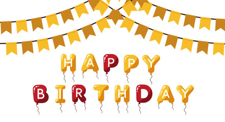 Happy birthday celebration with colorful balloons and festive bunting.