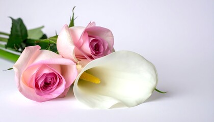 Pink roses and white calla lilies