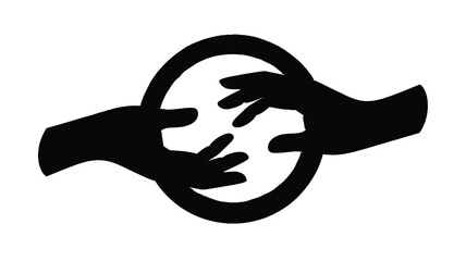 Two hands reaching out from opposite sides towards each other within a circle, symbolizing connection and support.