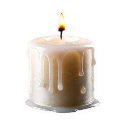 Melting white candle isolated on transparent background