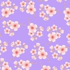 Delicate Pink Cherry Blossom Pattern on Lavender Background