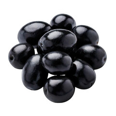 Pile of black olives isolated on transparent background.