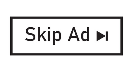 Obraz premium Black skip ad button icon with play symbol on white background.