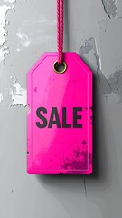 Pink sale tag on textured wall