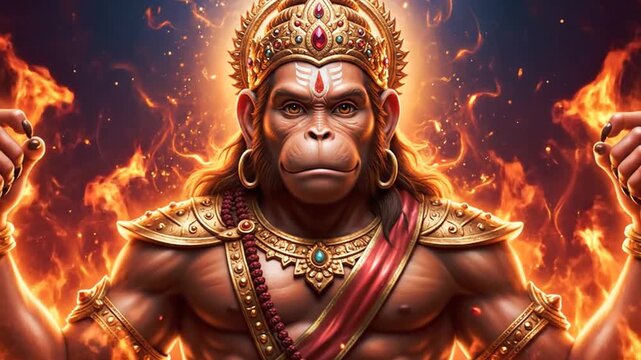 divine hanuman in fiery aureole powerful deity