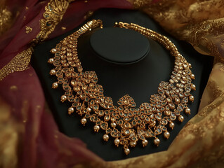 Indian Gold Jewel, an elegant traditional Indian jewelry. Indian wedding Bridal collection, South indian and north indian necklace, bangles, earings.