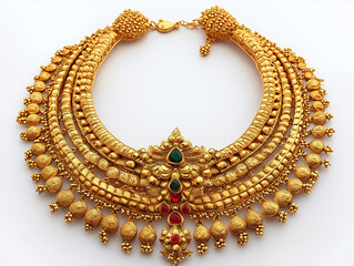 Indian Gold Jewel, an elegant traditional Indian jewelry. Indian wedding Bridal collection, South indian and north indian necklace, bangles, earings.