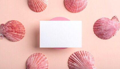 Pink seashells and blank card