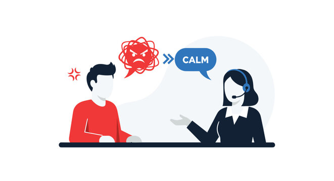 Customer service agents de-escalating angry customer complaints with calm communication techniques for better resolution