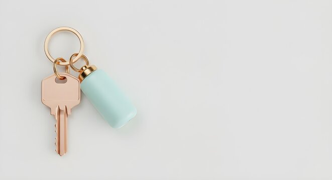 A single key with a light blue keychain isolated on white background - Powered by Adobe