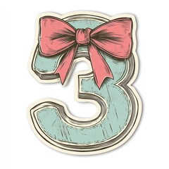 Number Three With Pink Bow Decoration Vintage Style