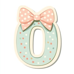 Number Zero Decorated With Pink Polka Dot Bow And Pastel Colors