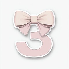 Pale Pink Number Three With A Light Beige Bow Decoration Isolated On White