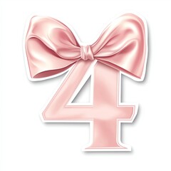 Pale Pink Silk Ribbon Bow Tied Around Number Four For Celebration And Anniversary