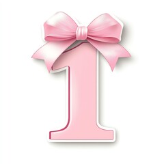 Pink Number One With Satin Bow And Subtle Shadow Isolated On White Background