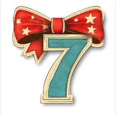 Retro Red Star Bow Number Seven Graphic Design