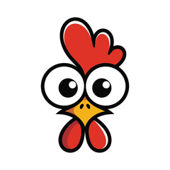 Funny Cartoon Chicken Head with Googly Eyes Cute Rooster Character Colorful Fowl Bird Vector Illustration