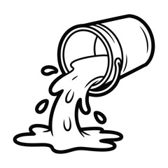 Spilled Liquid from a Tipped Paint Can Outline Illustration, Creating a Splatter and Messy Effect