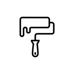 Paint roller tool line art icon vector illustration, simple outline drawing for home renovation or decoration work
