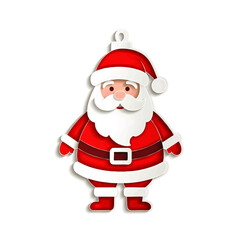 A stylized illustration of Santa Claus, depicted in a festive red and white design, with a white background.