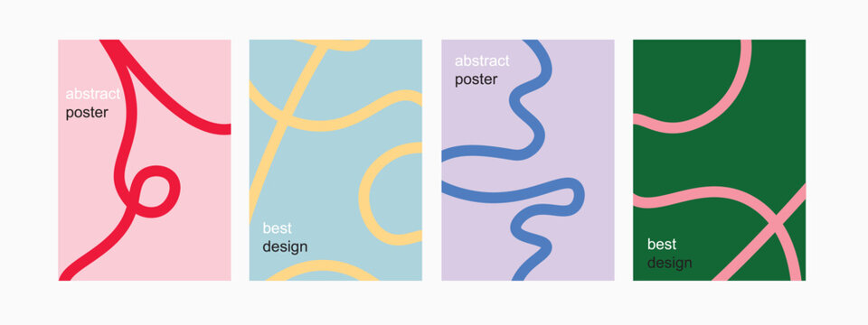 Collection of Minimalist Wavy Lines Poster Backgrounds. Modern Abstract Art Design Template Set for Ads, Covers, Social Media Graphics, Shop, Discount, Sale and Flyer Decoration