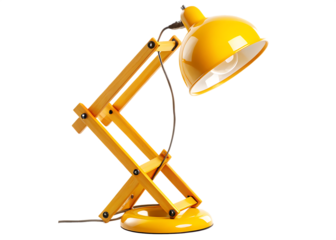bright yellow desk lamp adjustable lighting isolated on white background png, ai generated