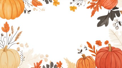 Autumn harvest frame with pumpkins and leaves.