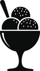 Black Ice Cream Sundae Silhouette Icon with Scoops and Spoon