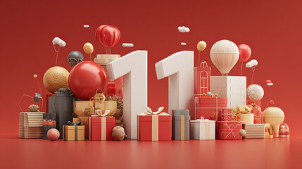 Vector illustration of 11 11 Singles' Day Sale social media template