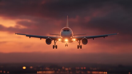 Airplane Landing Sunset - Commercial Flight & Travel