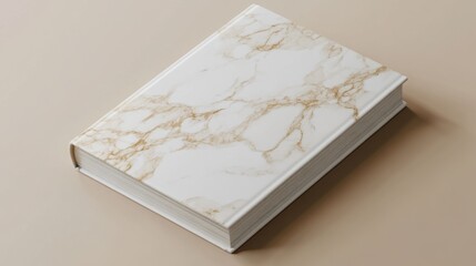 Closed book with white marble cover on beige background minimal elegant style for modern design theme
