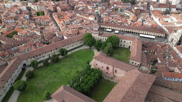 Drone View Visconti-Sforzesco Castle Vigevano, Italy