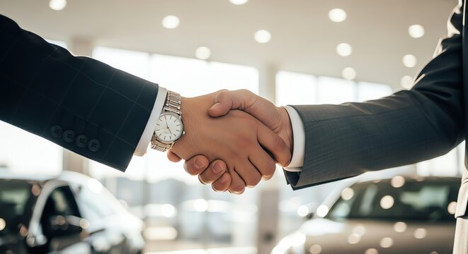 Handshake in car dealership agreement